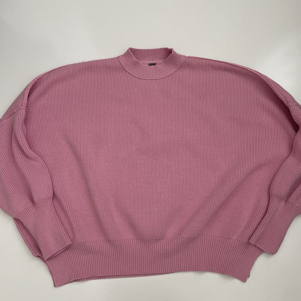 Free People Easy Street Pink Oversized Sweater Tunic Size Medium Mock Neck EUC